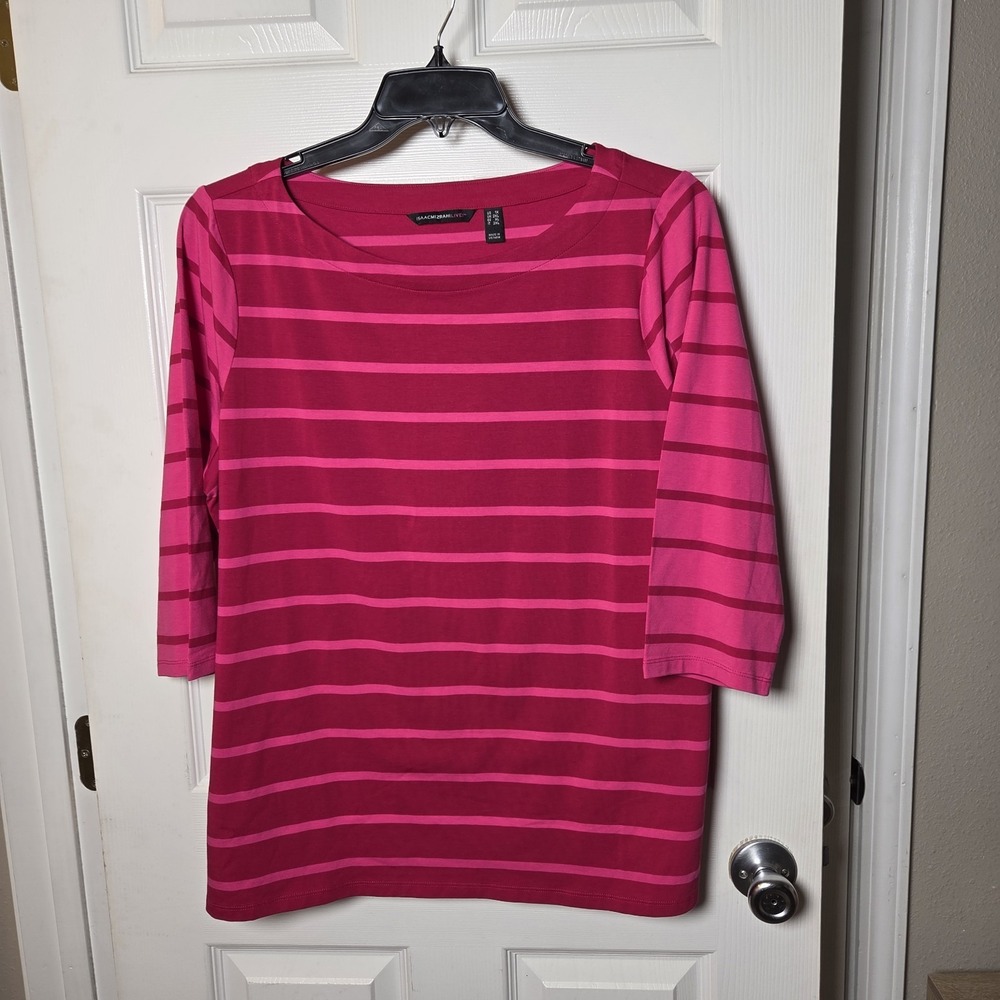 Isaac Mizrahi Live sz 1X pink striped top‎ boatneck 3/4 slv casual everyday